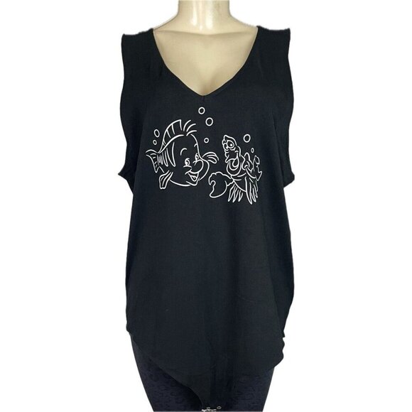 Disney Princess +5 Black Little Mermaid Sebastian- Flounder V-Neck Tank Bodysuit - Picture 2 of 5